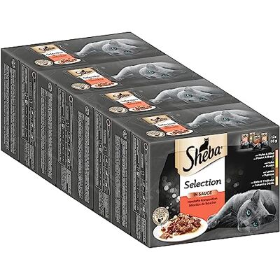 Sheba Natvoer Selectie in Saus voor Volwassen Katten 48 Sachets, 12x85g (Pak van 4) Stevige Samenstelling Sheba Natvoer Selectie in Saus voor Volwassen Katten 48 Sachets, 12x85g (Pak van 4) Stevige Samenstelling