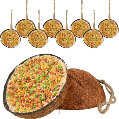 dobar ® 10 x gevulde kokosnoothelften om op te hangen, vitamine-vogelvoer, gevulde halve kokosnoten, vetvoervullingen voor wilde vogels, wilde vogelvoer, 2 kg (1 stuk) dobar ® 10 x gevulde kokosnoothelften om op te hangen, vitamine-vogelvoer, gevulde halve kokosnoten, vetvoervullingen voor wilde vogels, wilde vogelvoer, 2 kg (1 stuk)
