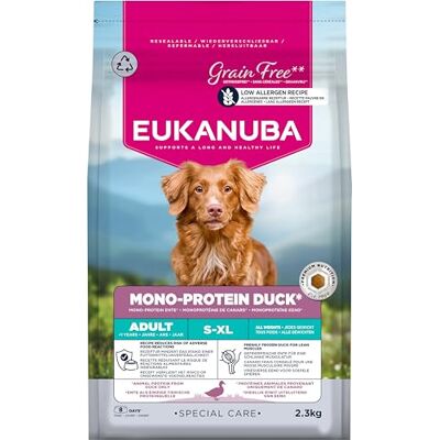 Eukanuba Mono-Protein Hondenvoer Eend special care droogvoer met alleen eend als dierlijk eiwit, allergeenarme receptuur, 2,3 kg Eukanuba Mono-Protein Hondenvoer Eend special care droogvoer met alleen eend als dierlijk eiwit, allergeenarme receptuur, 2,3 kg