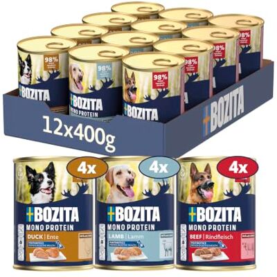 Bozita Dog Paté Mix rundvlees, eend en lam, 12 x 400 g, graanvrij natvoer voor honden met postbiotica, single proteïne pastete, mixpack zonder toegevoegde suiker en kunstmatige additieven Bozita Dog Paté Mix rundvlees, eend en lam, 12 x 400 g, graanvrij natvoer voor honden met postbiotica, single proteïne pastete, mixpack zonder toegevoegde suiker en kunstmatige additieven