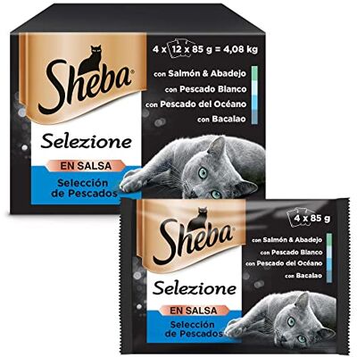 Sheba Selezione Natvoer voor katten, selectie van vis in saus, multipack (4 dozen x 12 zakjes x 85 g) Sheba Selezione Natvoer voor katten, selectie van vis in saus, multipack (4 dozen x 12 zakjes x 85 g)