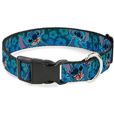 Buckle-Down Kunststof clip-halsband – maasuitdrukken/hibiscus-collage, groen-blauw vervagend, 3,8 cm breed, geschikt voor halsomtrek van 40,6-58,4 cm, maat M Buckle-Down Kunststof clip-halsband – maasuitdrukken/hibiscus-collage, groen-blauw vervagend, 3,8 cm breed, geschikt voor halsomtrek van 40,6-58,4 cm, maat M