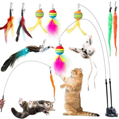 AiQInu Kattenspeelgoed, 11 stuks, interactief kattenspeelgoed met zuignap, 2 hengels, interactief speelgoed voor katten, vogels, veer, rups, kattenspeelgoed, intelligentie speelgoed voor katten AiQInu Kattenspeelgoed, 11 stuks, interactief kattenspeelgoed met zuignap, 2 hengels, interactief speelgoed voor katten, vogels, veer, rups, kattenspeelgoed, intelligentie speelgoed voor katten