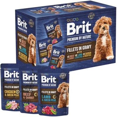 Brit Premium by Nature Natvoer multipack voor volwassen honden, 3 filets in saus, kip, rundvlees en lam, compleet voer, 12 x 85 g Brit Premium by Nature Natvoer multipack voor volwassen honden, 3 filets in saus, kip, rundvlees en lam, compleet voer, 12 x 85 g