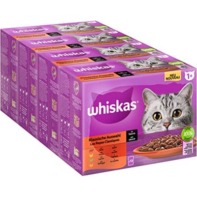 Whiskas Natvoer voor katten - Klassieke selectie 4x12x85g in saus Whiskas Natvoer voor katten - Klassieke selectie 4x12x85g in saus