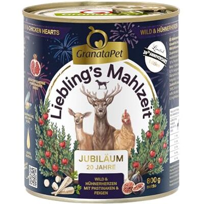 GranataPet Lieblings's Maaltijd jubileumeditie wild en kippenhart, natvoer voor honden, hondenvoer zonder granen en zonder suikertoevoegingen, volledig voer, 6 x 800 g GranataPet Lieblings's Maaltijd jubileumeditie wild en kippenhart, natvoer voor honden, hondenvoer zonder granen en zonder suikertoevoegingen, volledig voer, 6 x 800 g