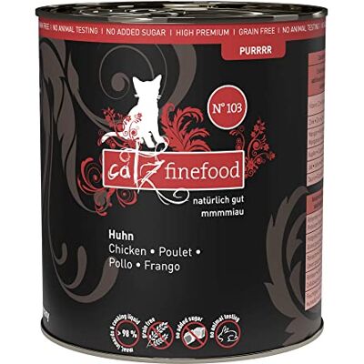 Catz finefood Purrr kip monoprotein kattenvoer nat N° 103, voor voedingsgevoelige katten, 70% vleesgehalte, 6 x 800 g doos Catz finefood Purrr kip monoprotein kattenvoer nat N° 103, voor voedingsgevoelige katten, 70% vleesgehalte, 6 x 800 g doos