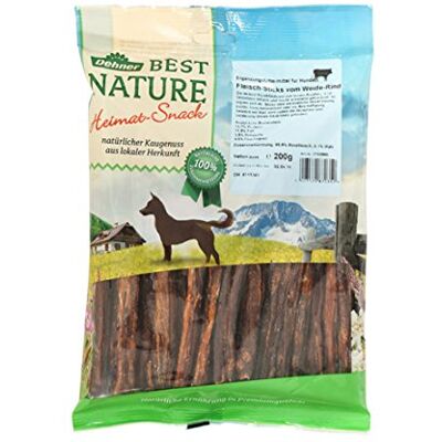 Dehner Best Nature Hondensnack, traktatie 100% natuurlijk/vetarm, ook voor honden met overgewicht, vleessticks van weiderind, 200 g Dehner Best Nature Hondensnack, traktatie 100% natuurlijk/vetarm, ook voor honden met overgewicht, vleessticks van weiderind, 200 g