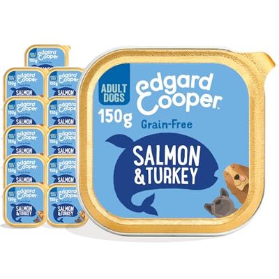 Edgard & Cooper Natvoer voor volwassen honden, paté, natuurlijk, graanvrij, 150 g x 11 stuks, zalm en kalkoen, vers, gezonde voeding, smakelijk en evenwichtig, vers vlees Edgard & Cooper Natvoer voor volwassen honden, paté, natuurlijk, graanvrij, 150 g x 11 stuks, zalm en kalkoen, vers, gezonde voeding, smakelijk en evenwichtig, vers vlees