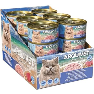 Arquivet Set van 24 rode tonijnfilets met sprot, blikjes van 80 g nat kattenvoer Arquivet Set van 24 rode tonijnfilets met sprot, blikjes van 80 g nat kattenvoer
