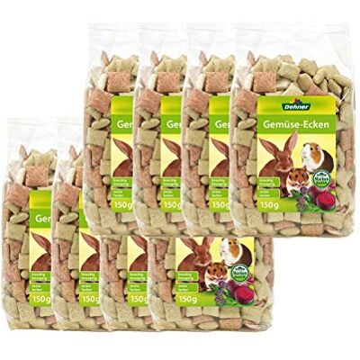 Dehner Knaagdiersnack, knaagdiervoer voor konijnen/knaagdieren, knapperige groentenhoeken, 8 x 150 g (1,2 kg) Dehner Knaagdiersnack, knaagdiervoer voor konijnen/knaagdieren, knapperige groentenhoeken, 8 x 150 g (1,2 kg)