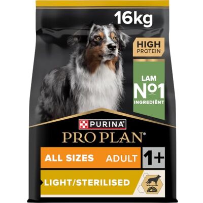 Pro Plan PURINA® Adult Light/Sterilised droogvoer voor honden, rijk aan lam, zak van 16 kg Pro Plan PURINA® Adult Light/Sterilised droogvoer voor honden, rijk aan lam, zak van 16 kg