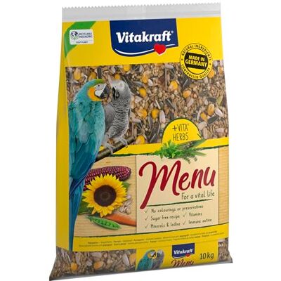 Vitakraft Menu 10 kg, hoofdvoer voor papegaaien, met vitaminen, met immuun-actief complex en kruiden (1 x 10 kg) Vitakraft Menu 10 kg, hoofdvoer voor papegaaien, met vitaminen, met immuun-actief complex en kruiden (1 x 10 kg)