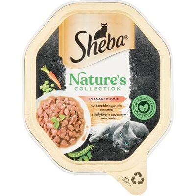Sheba Nature's Collection in salsa, kalkoen en wortelen, compleet natvoer voor volwassen katten, 22 schalen van 85 g Sheba Nature's Collection in salsa, kalkoen en wortelen, compleet natvoer voor volwassen katten, 22 schalen van 85 g
