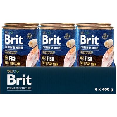 Brit Premium by Nature Natvoer voor volwassen honden, vis met vishuid, compleet voer, 6 x 400 g Brit Premium by Nature Natvoer voor volwassen honden, vis met vishuid, compleet voer, 6 x 400 g