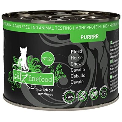 Catz finefood Purrrr Paard monoprotein kattenvoer nat N° 123, voor voedingsgevoelige katten, 70% vleesaandeel, 6 x 200 g blik Catz finefood Purrrr Paard monoprotein kattenvoer nat N° 123, voor voedingsgevoelige katten, 70% vleesaandeel, 6 x 200 g blik
