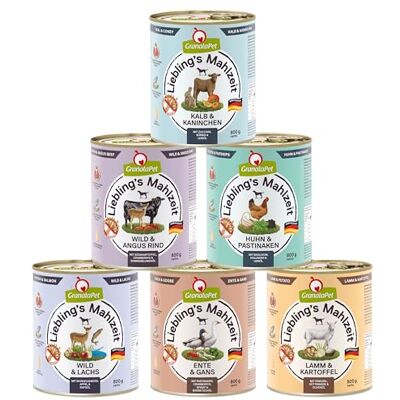 GranataPet Lieblings's Maaltijd Multipack 1, natvoer voor honden in probeerpakket, volledig voer zonder granen, hondenvoer met een hoog vleesgehalte en hoogwaardige oliën, 6 x 800 g GranataPet Lieblings's Maaltijd Multipack 1, natvoer voor honden in probeerpakket, volledig voer zonder granen, hondenvoer met een hoog vleesgehalte en hoogwaardige oliën, 6 x 800 g