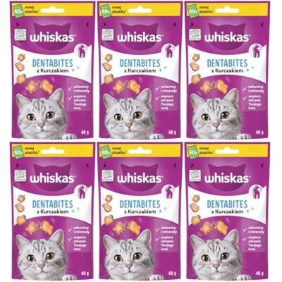 Whiskas Dentabites - Kipspeeltjes voor katten - 6x40g Whiskas Dentabites - Kipspeeltjes voor katten - 6x40g