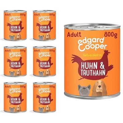 Edgard & Cooper Natvoer voor honden (kip en kalkoen, 800 g x 6), hondenvoer nat 800 g graanvrij, natuurlijke ingrediënten en vers vlees, vol essentiële aminozuren Edgard & Cooper Natvoer voor honden (kip en kalkoen, 800 g x 6), hondenvoer nat 800 g graanvrij, natuurlijke ingrediënten en vers vlees, vol essentiële aminozuren