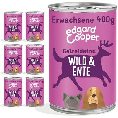 Edgard & Cooper Hondenvoer, nat, peetvader voor volwassenen, volwassenen, graanvrij, natvoer, natuurlijk wild en eend, 400 g x 6 met veel vers vlees en voedzame ingewanden, evenwichtige premium Edgard & Cooper Hondenvoer, nat, peetvader voor volwassenen, volwassenen, graanvrij, natvoer, natuurlijk wild en eend, 400 g x 6 met veel vers vlees en voedzame ingewanden, evenwichtige premium
