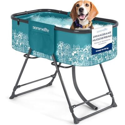 SereneLife Opvouwbare Hondenbak met Hoogteverstelling, 360° Toegang, Afvoerslang en Opbergvakken – Grooming Station met Capaciteit van 130 lb voor Binnen/Buiten SereneLife Opvouwbare Hondenbak met Hoogteverstelling, 360° Toegang, Afvoerslang en Opbergvakken – Grooming Station met Capaciteit van 130 lb voor Binnen/Buiten