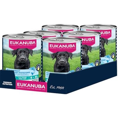 Eukanuba Hondenvoer Nat met forel en zoete aardappelen, granenvrij premium natvoer voor volwassen honden, 6 x 400 g blikken Eukanuba Hondenvoer Nat met forel en zoete aardappelen, granenvrij premium natvoer voor volwassen honden, 6 x 400 g blikken