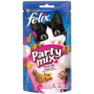 Felix Party Mix Gatto Snack Picnic Mix met Kippen, Kaas en Kalkoen - Dierenvoer 60 g Felix Party Mix Gatto Snack Picnic Mix met Kippen, Kaas en Kalkoen - Dierenvoer 60 g