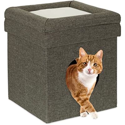 Relaxdays kattenmand poef, slaapplek voor katten & kleine honden, HBD: 44 x 38 x 38 cm, kattenhuis, kattenmeubel, grijs Relaxdays kattenmand poef, slaapplek voor katten & kleine honden, HBD: 44 x 38 x 38 cm, kattenhuis, kattenmeubel, grijs