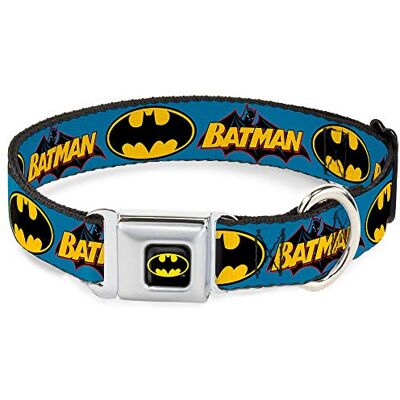 Buckle-Down Hondenhalsband veiligheidsgordel gesp vintage Batman logo vleermuis signaal blauw 15 tot 26 inch 1,0 inch breed Buckle-Down Hondenhalsband veiligheidsgordel gesp vintage Batman logo vleermuis signaal blauw 15 tot 26 inch 1,0 inch breed