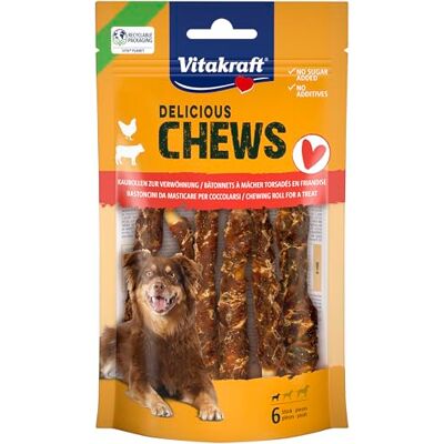 Vitakraft Chews, hondensnack, kauwrol voor beloning, van gedroogde runderhuid, omwikkeld met mager kippenvlees, vetarm, voor kleine honden (1 x 6 stuks) Vitakraft Chews, hondensnack, kauwrol voor beloning, van gedroogde runderhuid, omwikkeld met mager kippenvlees, vetarm, voor kleine honden (1 x 6 stuks)