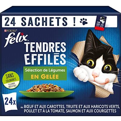 Felix Malse conische gelei volwassen kat selectie van rundvlees, zalm, kip en forel met groenten 24 x 85 g vershoudzak Felix Malse conische gelei volwassen kat selectie van rundvlees, zalm, kip en forel met groenten 24 x 85 g vershoudzak