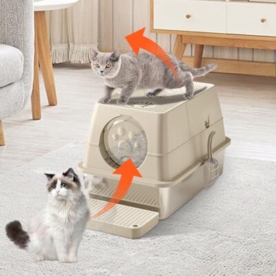 GarveeHome Grote kattenbak van roestvrij staal met deksel, 2-deurconfiguratie, hoog gesloten toilet voor grote katten, gemakkelijk te reinigen, metalen kattenbak met zandfilterpedaal en strooischep GarveeHome Grote kattenbak van roestvrij staal met deksel, 2-deurconfiguratie, hoog gesloten toilet voor grote katten, gemakkelijk te reinigen, metalen kattenbak met zandfilterpedaal en strooischep