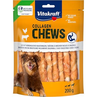 Vitakraft Collageen Chews, licht verteerbare hondenkuipstokken, met collageen en kippenvlees, zonder toegevoegde suiker (1 x 200 g) Vitakraft Collageen Chews, licht verteerbare hondenkuipstokken, met collageen en kippenvlees, zonder toegevoegde suiker (1 x 200 g)