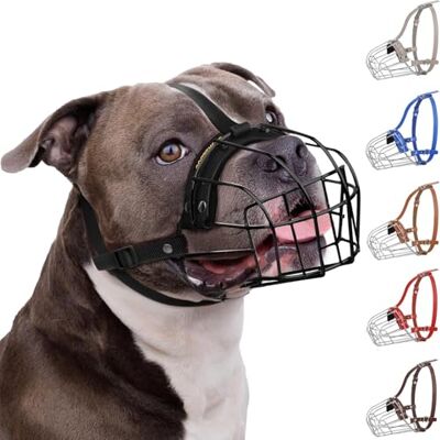 BRONZEDOG Pitbull hondenmuilkorf, ademende metalen mand voor grote honden, Amstaff, Staffordshire terriër, bijten, kauwen, blaffen (nylon, zwart) BRONZEDOG Pitbull hondenmuilkorf, ademende metalen mand voor grote honden, Amstaff, Staffordshire terriër, bijten, kauwen, blaffen (nylon, zwart)