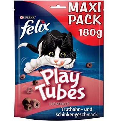 Felix Play Tubes kattensnack, traktaties om te spelen, met kalkoen en hamsmaak, 5 stuks (5 x 180 g) Felix Play Tubes kattensnack, traktaties om te spelen, met kalkoen en hamsmaak, 5 stuks (5 x 180 g)