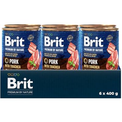 Brit Premium by Nature Natvoer voor volwassen honden, varken met trachea, compleet voer, 6 x 400 g Brit Premium by Nature Natvoer voor volwassen honden, varken met trachea, compleet voer, 6 x 400 g