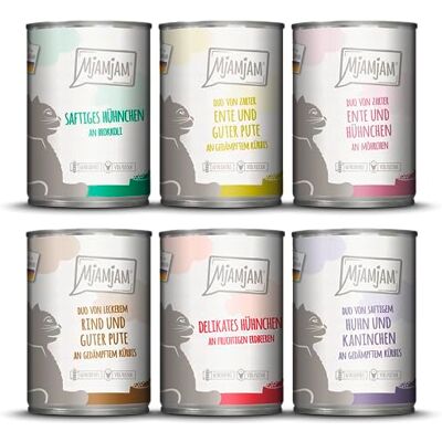 MjAMjAM Premium natvoer voor katten Gemengd pakket 6 voor uw kat, pak van 6 (6 x 400 g), graanvrij met extra vlees MjAMjAM Premium natvoer voor katten Gemengd pakket 6 voor uw kat, pak van 6 (6 x 400 g), graanvrij met extra vlees