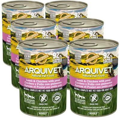 Arquivet blikjes met lam en kip met erwten en zalmolie, 400 g (6 stuks) Arquivet blikjes met lam en kip met erwten en zalmolie, 400 g (6 stuks)