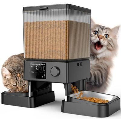 oneisall 5 liter voederautomaat voor katten, 2 bakken, kattenvoerautomaat met één knop, eenvoudige bediening, voederverdeler voor katten/honden, met roestvrijstalen kom, voicerecorder, voor kleine en oneisall 5 liter voederautomaat voor katten, 2 bakken, kattenvoerautomaat met één knop, eenvoudige bediening, voederverdeler voor katten/honden, met roestvrijstalen kom, voicerecorder, voor kleine en