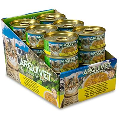 Arquivet Super premium blikjes van witte tonijn met kaas in saus voor katten gourmetvoer van 100% natuurlijke ingrediënten verpakking van 24 stuks 80 g per eenheid natvoer Arquivet Super premium blikjes van witte tonijn met kaas in saus voor katten gourmetvoer van 100% natuurlijke ingrediënten verpakking van 24 stuks 80 g per eenheid natvoer