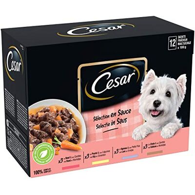 Cesar Hondenmaaltijd 12 versheidszakjes (1 verpakking van 12x100g) hondenvoer in saus rundvlees/kip/lam/kalkoen compleet en uitgebalanceerd voer met natuurlijke ingrediënten, verpakking kan variëren Cesar Hondenmaaltijd 12 versheidszakjes (1 verpakking van 12x100g) hondenvoer in saus rundvlees/kip/lam/kalkoen compleet en uitgebalanceerd voer met natuurlijke ingrediënten, verpakking kan variëren