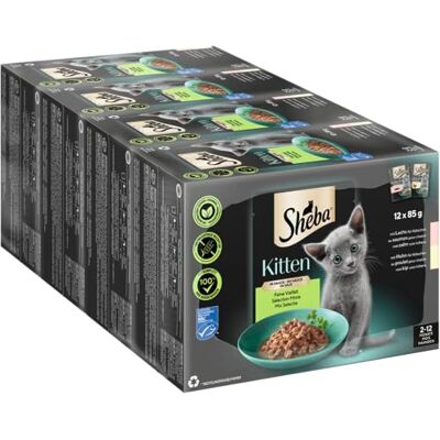 Sheba ® Kitten Gemengde selectie in saus, vershoudzakjes voor kittens/kitten, 2 soorten, 48 x 85 g Sheba ® Kitten Gemengde selectie in saus, vershoudzakjes voor kittens/kitten, 2 soorten, 48 x 85 g