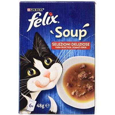 Felix Purina Soup Kat lekkere keuze met rundvlees, met kip, met lam 48 zakjes van elk 48 g (8 verpakkingen van elk 6 x 48 g) Felix Purina Soup Kat lekkere keuze met rundvlees, met kip, met lam 48 zakjes van elk 48 g (8 verpakkingen van elk 6 x 48 g)