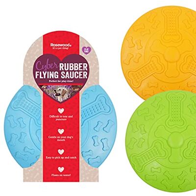 Rosewood Cyber Rubber Vliegende Schotel Frisbee voor honden Stoer, lichtgewicht, interactief hondenspeelgoed voor actief spelen en ophalen niet-giftig rubber drijft op water diverse kleuren (1 Rosewood Cyber Rubber Vliegende Schotel Frisbee voor honden Stoer, lichtgewicht, interactief hondenspeelgoed voor actief spelen en ophalen niet-giftig rubber drijft op water diverse kleuren (1
