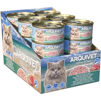 Arquivet Set van 24 rode tonijnfilets met kip, blikjes à 80 g, natvoer voor katten Arquivet Set van 24 rode tonijnfilets met kip, blikjes à 80 g, natvoer voor katten