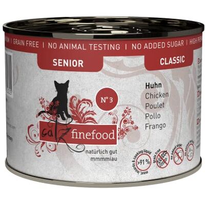 Catz finefood Senior N°03 Kip kattenvoer nat premium natvoer voor je senior kat graanvrij, zonder suiker, hoog vleesgehalte, vitaminen en mineralen (6 x 200 g blik) Catz finefood Senior N°03 Kip kattenvoer nat premium natvoer voor je senior kat graanvrij, zonder suiker, hoog vleesgehalte, vitaminen en mineralen (6 x 200 g blik)