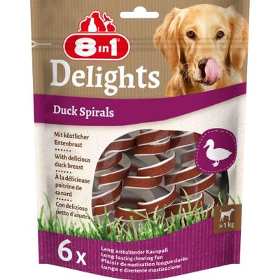 8in1 Delights Duck Kauwspiralen, gezonde kauwsnack voor honden, hoogwaardig eendenvlees gewikkeld in runderhuid, 6 stuks, 60 g (1 stuk) 8in1 Delights Duck Kauwspiralen, gezonde kauwsnack voor honden, hoogwaardig eendenvlees gewikkeld in runderhuid, 6 stuks, 60 g (1 stuk)