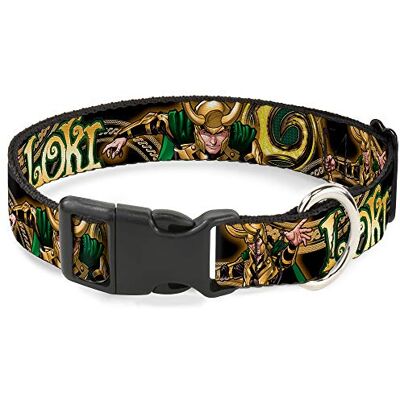 Buckle-Down Loki Poses Loki Hondenhalsband, kunststof, zwart/goud, groen, verkrijgbaar in verstelbare maten voor kleine, middelgrote en grote honden, 1/2 inch breed past 6-9 inch hals klein, meerkleurig Buckle-Down Loki Poses Loki Hondenhalsband, kunststof, zwart/goud, groen, verkrijgbaar in verstelbare maten voor kleine, middelgrote en grote honden, 1/2 inch breed past 6-9 inch hals klein, meerkleurig