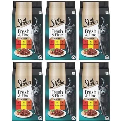 Sheba Portiezakken nat kattenvoer multipack Fresh & Fine in saus met rundvlees en kip, 6x6x50g premium kattenvoer in saus, ideaal voor je kat Sheba Portiezakken nat kattenvoer multipack Fresh & Fine in saus met rundvlees en kip, 6x6x50g premium kattenvoer in saus, ideaal voor je kat