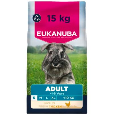 Eukanuba Hondenvoer Droog met verse kip voor kleine rassen, premium droogvoer voor volwassen honden, 15 kg Premium droogvoer voor volwassen honden Eukanuba Hondenvoer Droog met verse kip voor kleine rassen, premium droogvoer voor volwassen honden, 15 kg Premium droogvoer voor volwassen honden